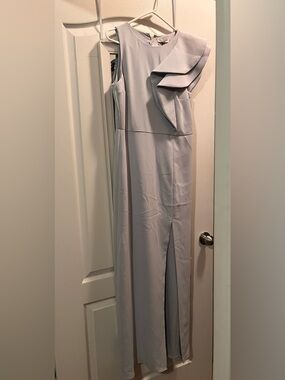 Halston Heritage Light Blue Long Dress with Ruffle Detail